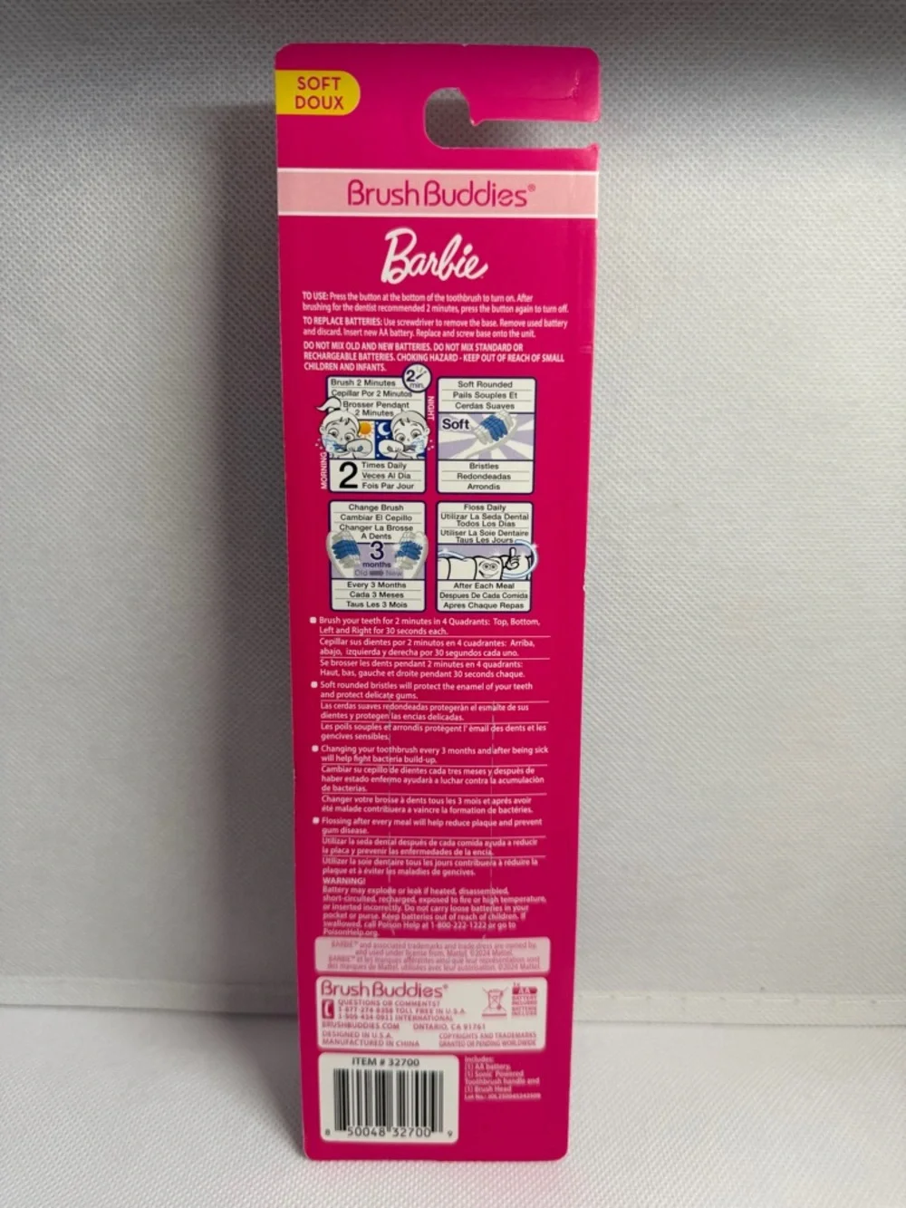 Barbie Pink Sonic Kids Electric Toothbrush - Bright Pink